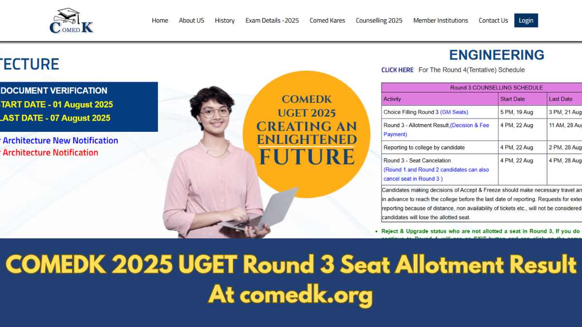 COMEDK 2025: UGET Round 3 Seat Allotment Result Today at comedk.org; Direct link here